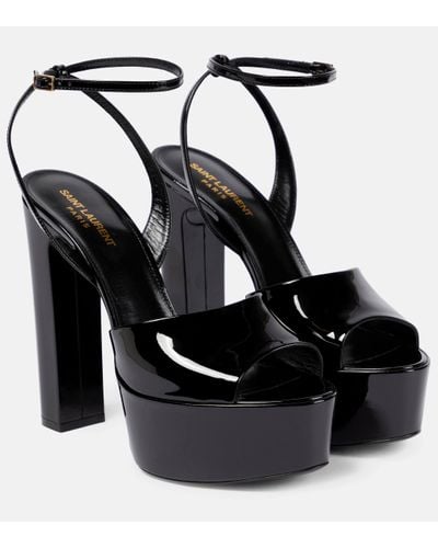 Saint Laurent Sexy 95 Patent Platform Sandal - Black