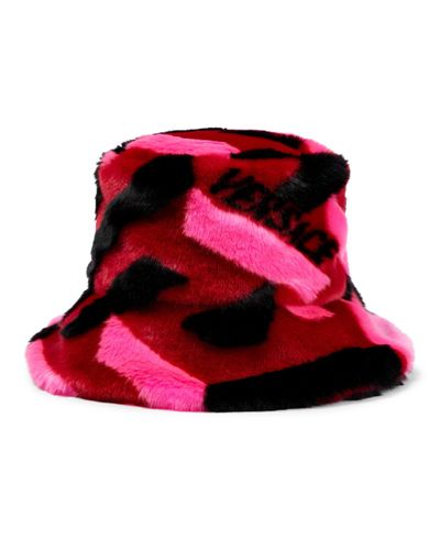 Versace La Greca Faux Fur Bucket Hat - Red