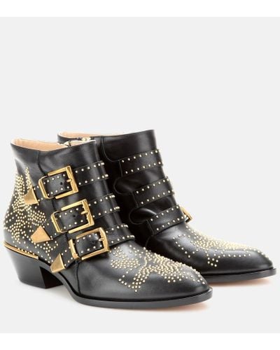 Chloé Boots Susanna Nappa Leather Black Rivets Gold