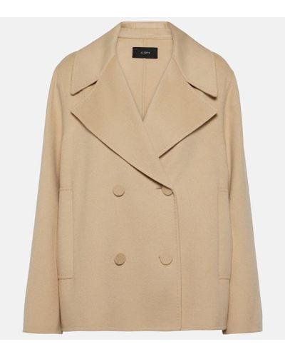 JOSEPH Double-breasted Wool And Silk Coat - Natural
