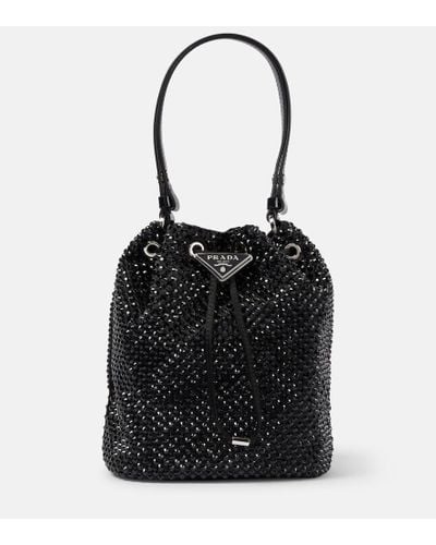 Prada Bucket-Bag Mini mit Kristallen - Schwarz