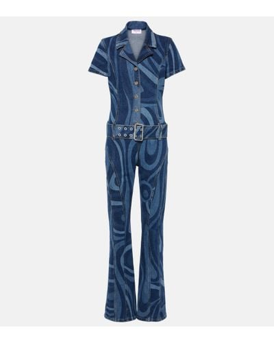 Emilio Pucci Marmo-printed Denim Jumpsuit - Blue