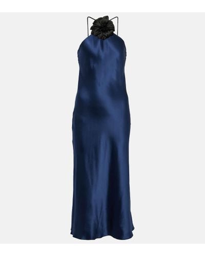 Rodarte Floral-applique Silk Midi Dress - Blue