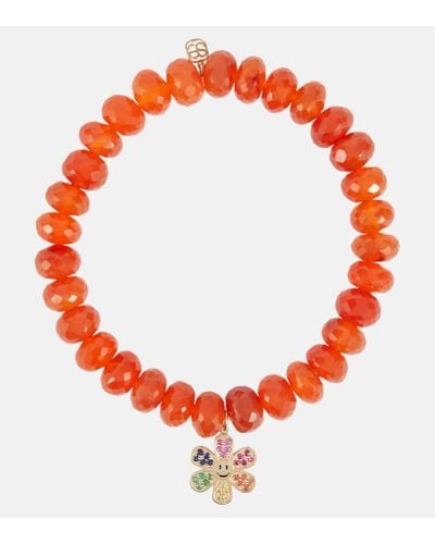Sydney Evan Armband Daisy aus Karneol mit 14kt Gelbgold und Edelsteinen - Rot