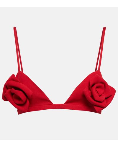 Valentino Floral-applique Crepe Couture Bra Top - Red