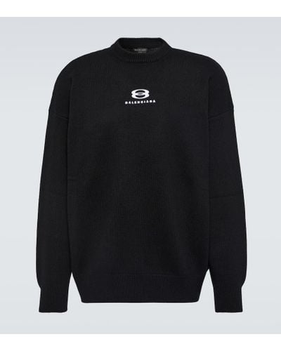 Balenciaga Logo Cashmere And Wool Sweater - Black