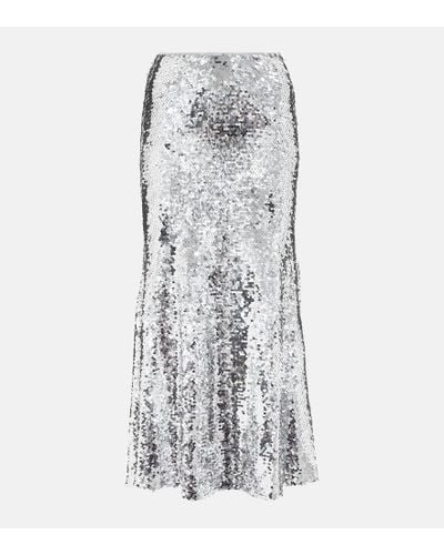 Self-Portrait Sequined Flared Maxi Skirt - Gray