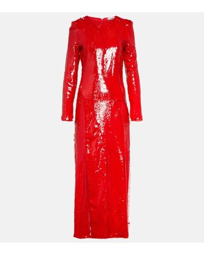 Ganni Lace-embellished Sequinned Gown - Red