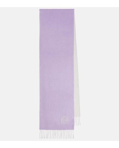 Loewe Anagram Embroidered Wool And Cashmere Scarf - Purple