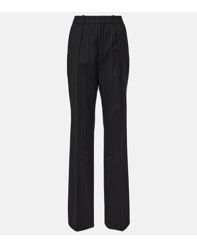 Saint Laurent Pinstripe Virgin Wool Pants - Black