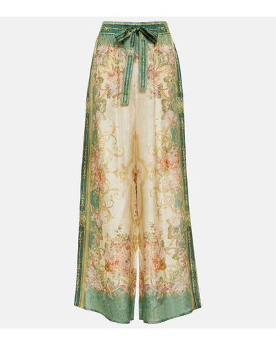 Zimmermann August Wide-leg Relaxed-fit Silk Trousers - Green