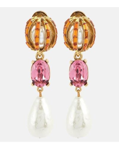 Oscar de la Renta Orecchini con cristalli e perle bijoux - Rosa