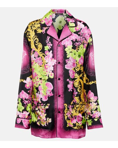 Versace Chemise de pyjama Orchid Barocco en soie - Rose