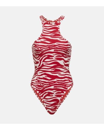 The Attico Zebra-print Swimsuit - Red