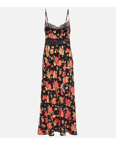 RIXO London Amora Floral-print Silk Midi Dress - Red