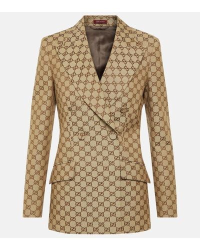 Gucci GG Canvas Double-breasted Blazer - Brown
