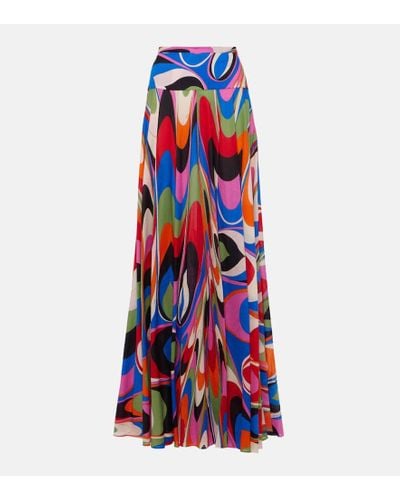 Emilio Pucci Marmo Printed Pleated Maxi Skirt - Red
