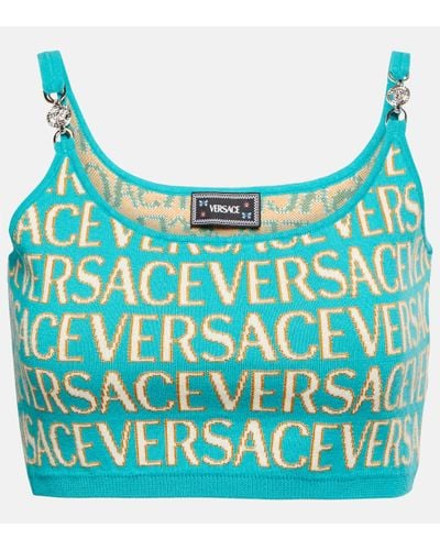 Versace Allover Knit Crop Top - Blue