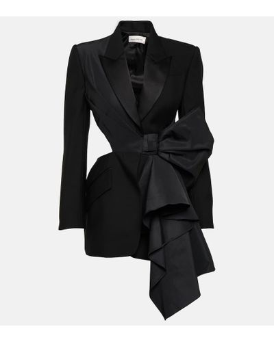 Alexander McQueen Asymmetrischer Blazer Aus Grain De Poudre Aus Wolle, Satin Aus Einer Seidenmischung Und Taft Mit Cut-outs - Schwarz