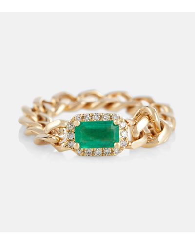 SHAY Baby Link 18kt Gold Ring With Diamonds And Emerald - Metallic