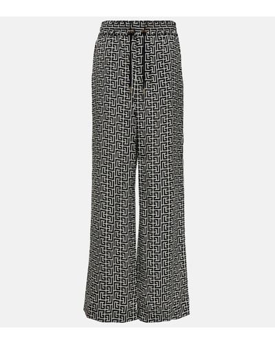 Balmain Monogram Wide-leg Trousers - Grey