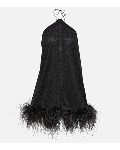 Oséree Lumiere Plumage Halterneck Mini Dress - Black