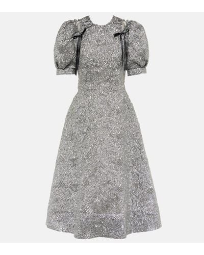 Simone Rocha Puff-sleeve Cloque Midi Dress - Gray