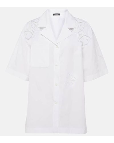 Versace Besticktes Hemd aus Baumwollpopeline - Weiß