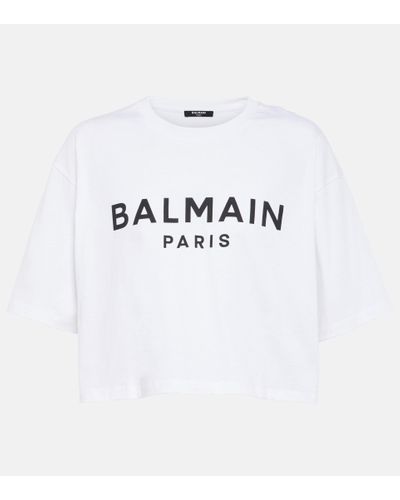 Balmain Cropped-T-Shirt mit Logo - Weiß