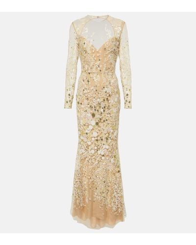 Elie Saab Atom Sequined Embroidered Tulle Gown - Natural