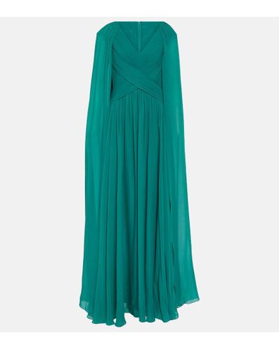 Elie Saab Caped Silk-blend Gown - Green