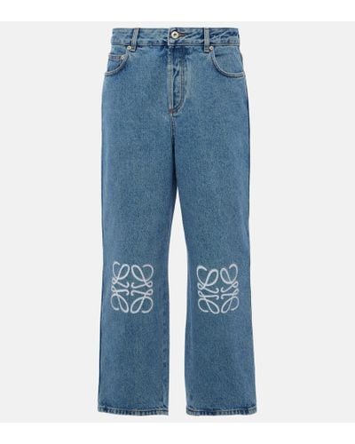 Loewe Anagram Mid-rise Cropped Straight Jeans - Blue