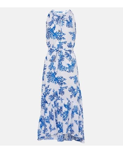 Heidi Klein Little Dix Bay Floral Linen Midi Dress - Blue