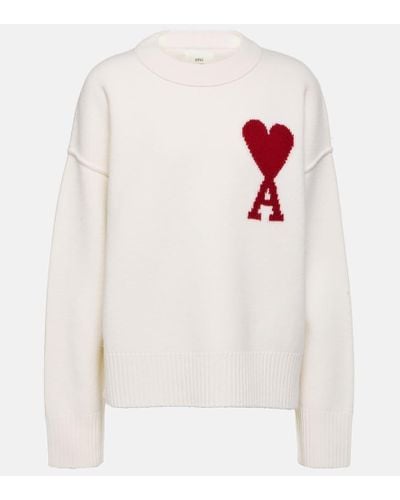 Ami Paris + Net Sustain Adc Pullover Aus Wolle Mit Intarsienmotiv - Weiß
