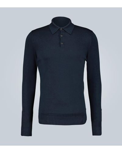Sunspel Wool Polo Sweater - Blue