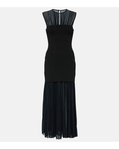 Proenza Schouler Niki Pleated Sheer Jersey Midi Dress - Black