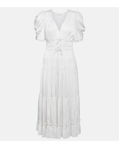 Ulla Johnson Daria Plissé Satin Midi Dress - White