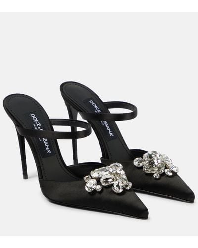 Dolce & Gabbana Mules in raso con cristalli - Nero