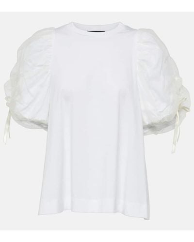 Simone Rocha T-shirt in cotone e tulle con fiocco - Bianco