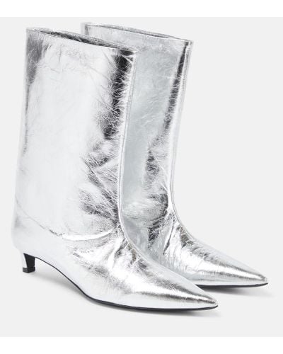 Jil Sander Metallic Leather Ankle Boots - White
