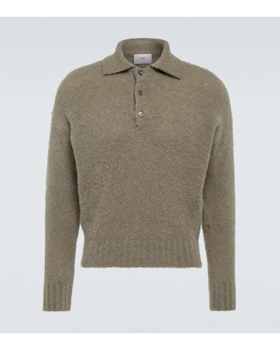 Ami Paris Hairy Wool-blend Polo Sweater - Green