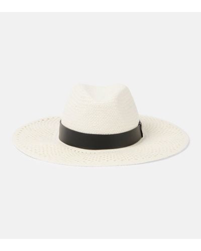 Max Mara Woven Leather-trimmed Panama Hat - White