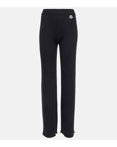 Moncler High-rise Wool-blend Straight Trousers - Blue