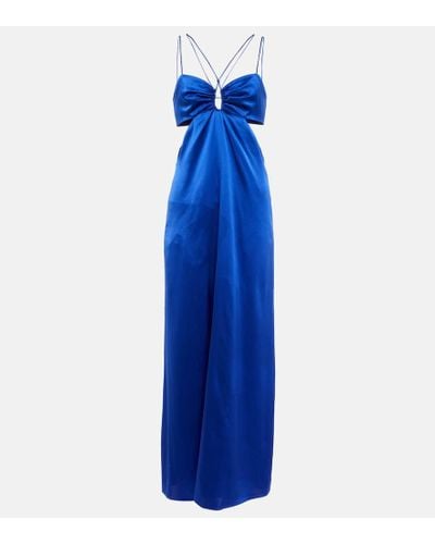 FRAME Vestido en mezcla de seda con abertura - Azul