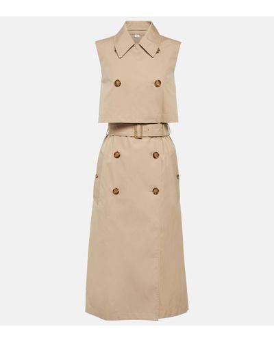 Burberry Double-breasted Cotton Blend Midi Dress - Natural