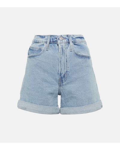 FRAME High-rise Cuffed Denim Shorts - Blue
