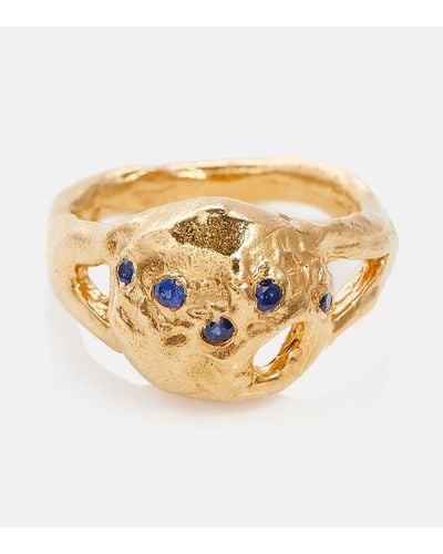 Alighieri Anello The Sapphire's Patch bagnato in oro 24kt con zaffiri - Metallizzato