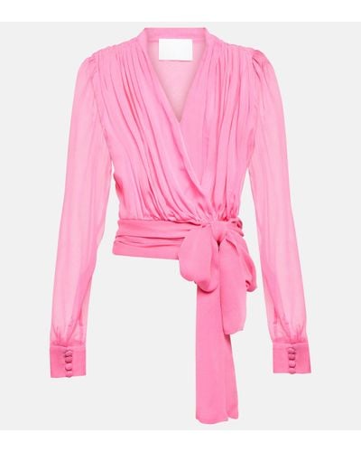 Costarellos Cropped Silk Top - Pink