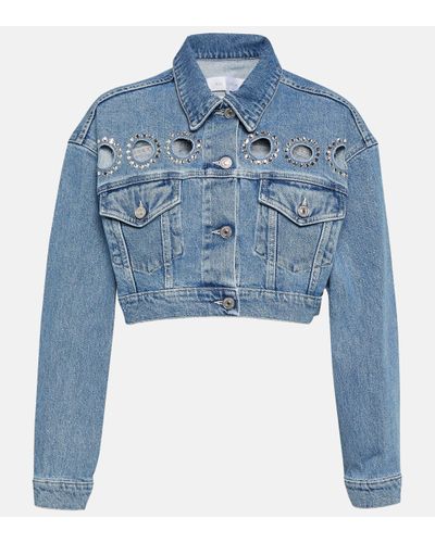 7 For All Mankind Veste raccourcie Babe en jean a ornements - Bleu