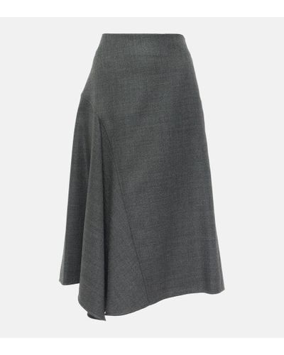 Brunello Cucinelli Asymmetric Virgin Wool Midi Skirt - Gray